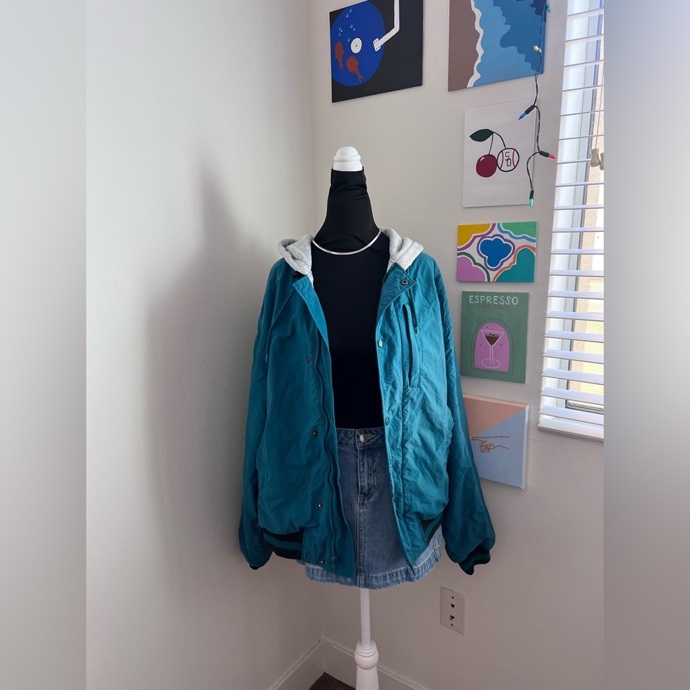 Teal Hooded Windbreaker Jacket (L–XL)